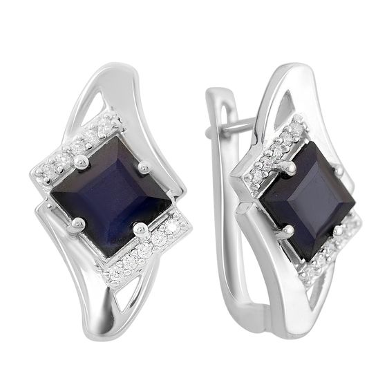 Срібні сережки з сапфіром 4.25ct, фіанітами