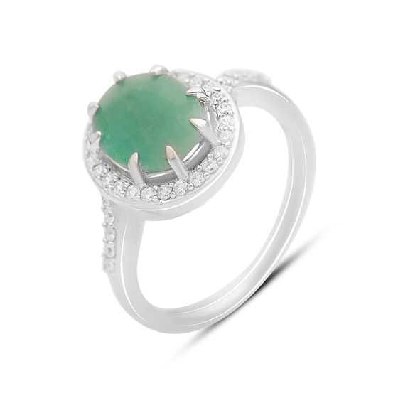 Sterling silver ring with emerald 3.14ct, phianites