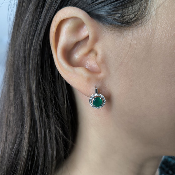 Silver earrings with agate 1.934ct, cubic zirconia