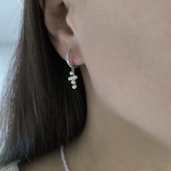 Срібні сережки з перлами, фіанітами