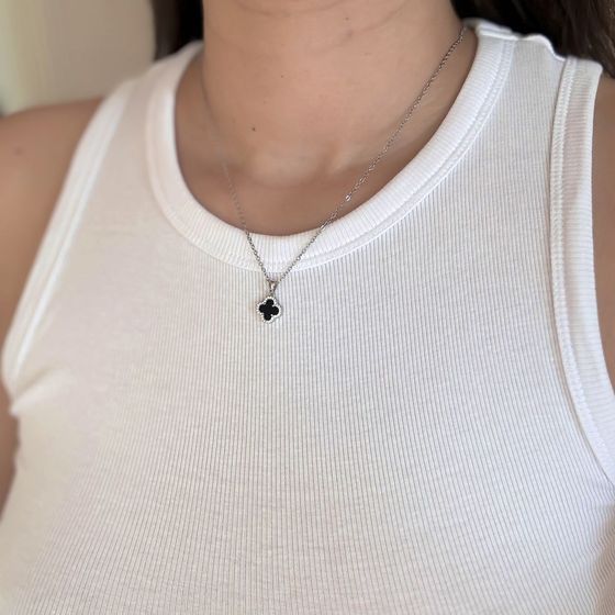 Sterling silver pendant with onyx, fianites