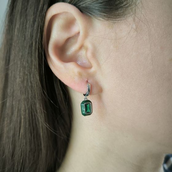 Срібні сережки з фіанітами, емаллю