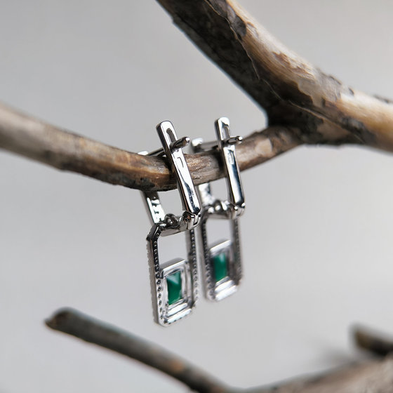 Срібні сережки з агатом 2.713ct, фіанітами