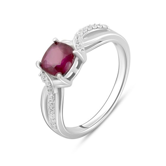 Серебряное кольцо с рубином 1.517ct, фианитами
