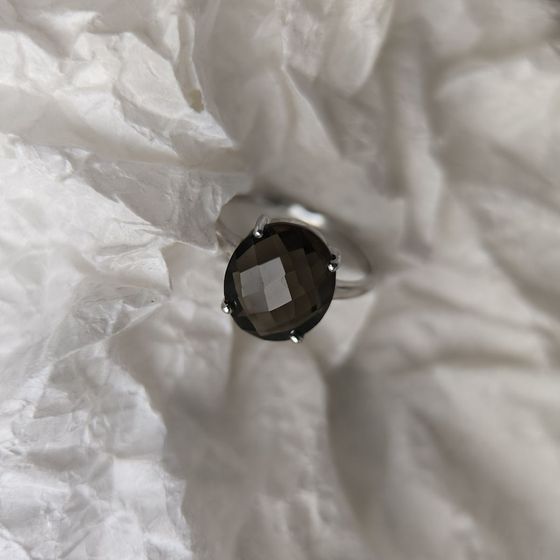 Silver ring with smoky quartz