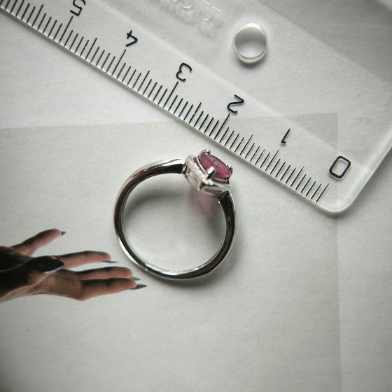 Silver ring with a 1.513-carat ruby and cubic zirconia