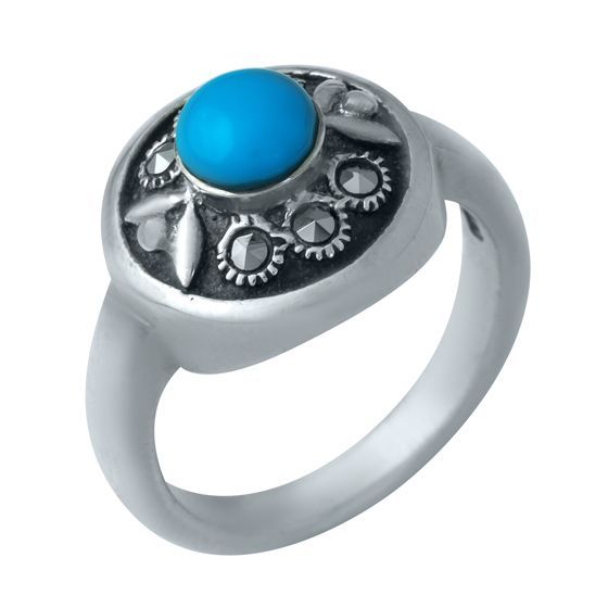 Серебряное кольцо с бирюзой, марказитами