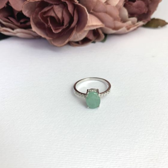 Silver ring with emerald, fianites