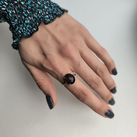 Silver ring with smoky quartz