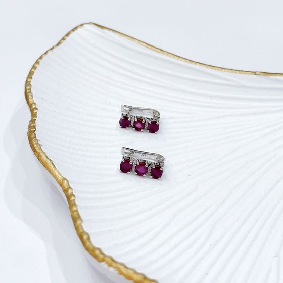 Silver earrings with a ruby and cubic zirconia