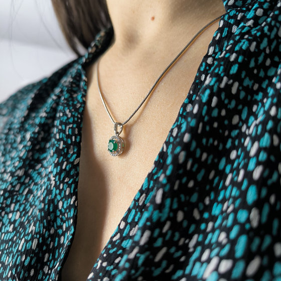 Срібна підвіска з агатом 1.017ct, фіанітами