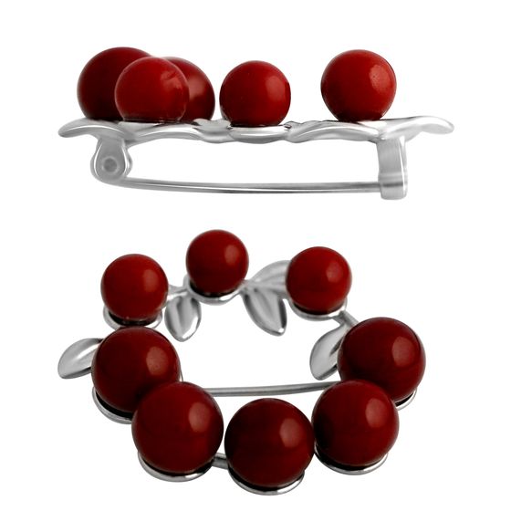 Silver brooch with coral