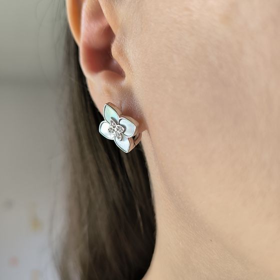 Срібні сережки з перламутром, фіанітами