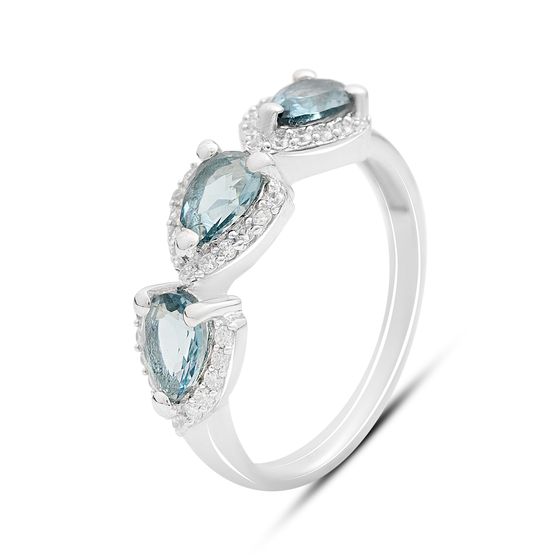 Silver ring with London Blue topaz and cubic zirconia