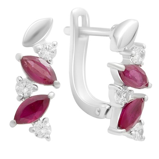 Срібні сережки з рубіном 2.15ct, фіанітами