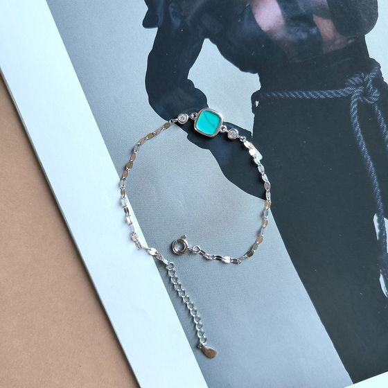 Silver bracelet with turquoise, fianites