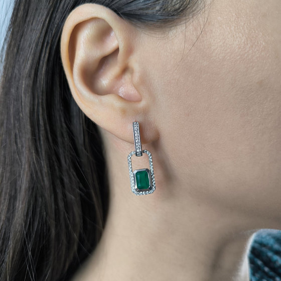 Silver earrings with agate 2.713ct, cubic zirconia