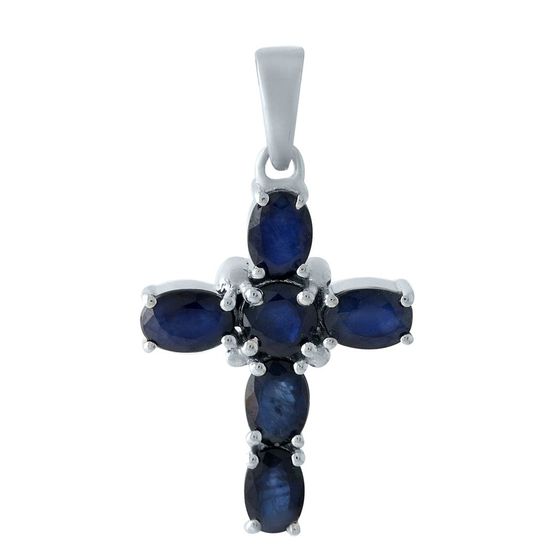 Silver cross with a 3.593-carat sapphire
