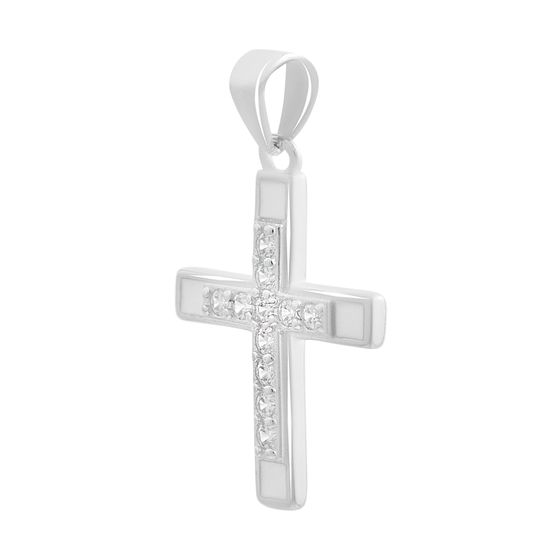 Срібний хрестик з фіанітами, емаллю
