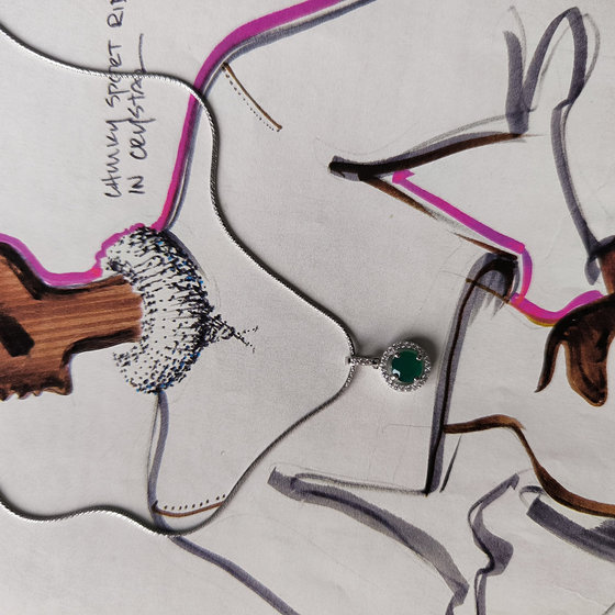 Срібна підвіска з агатом 1.017ct, фіанітами