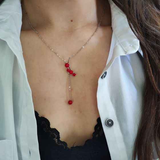 Silver necklace with coral