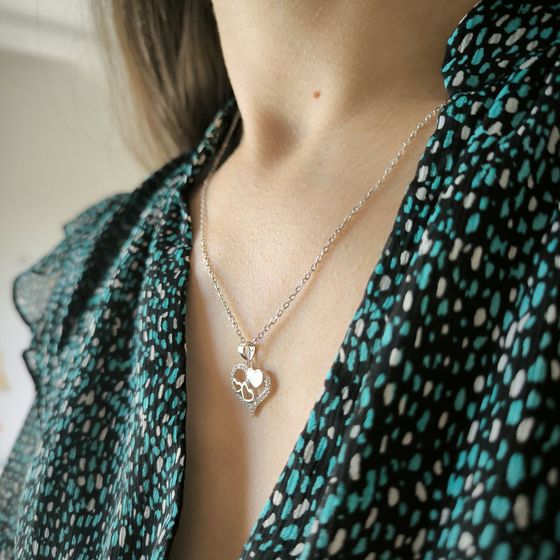 Срібне кольє з фіанітами, перламутром