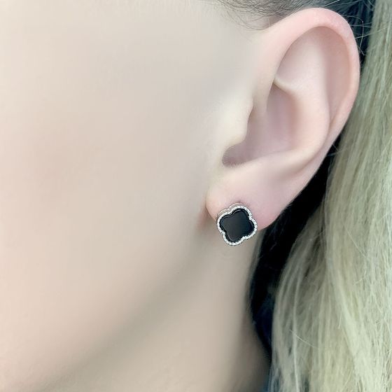 Срібні сережки з оніксом