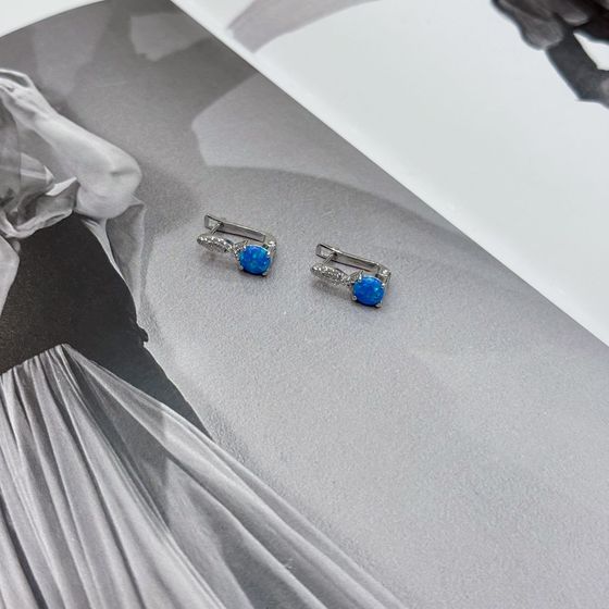 Silver earrings with opal and cubic zirconia