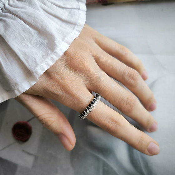 Silver ring with sapphire and cubic zirconia