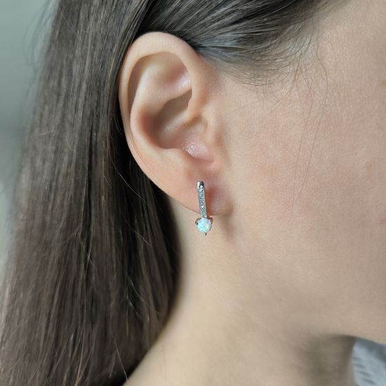 Срібні сережки з опалом 0.661ct, фіанітами
