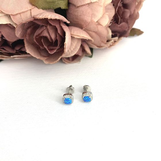 Срібні сережки з опалом 0.779ct, фіанітами