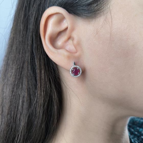 Silver earrings with ruby 2.672ct, cubic zirconia