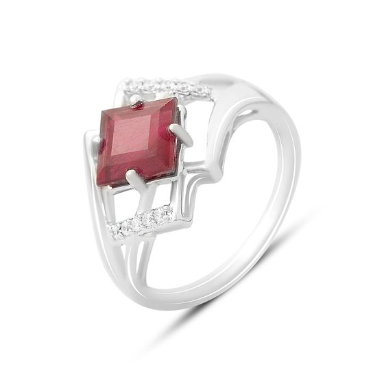 Срібна каблучка з рубіном 2.633ct, фіанітами