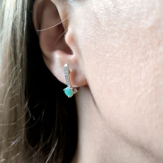 Срібні сережки зі смарагдом 1,192 карата та фіанітами