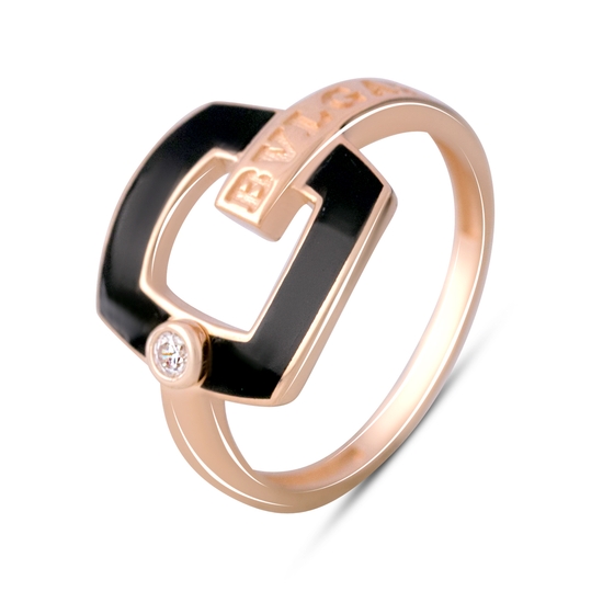 Золота каблучка з емаллю, фіанітами 0.02ct