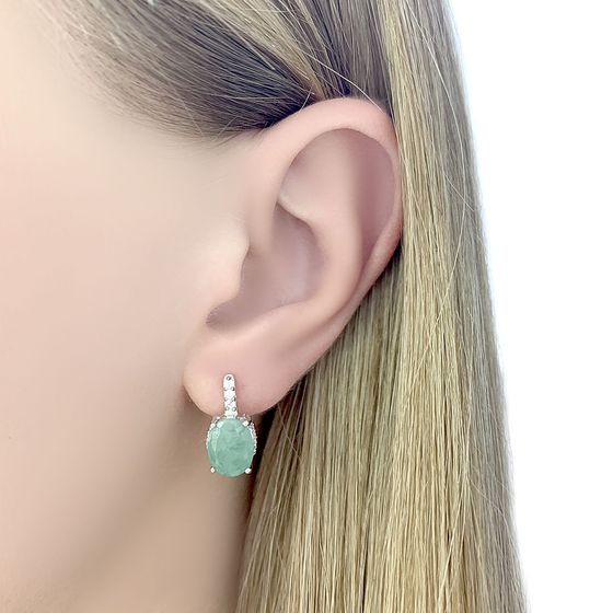 Срібні сережки зі смарагдом 3,783 карата та фіанітами