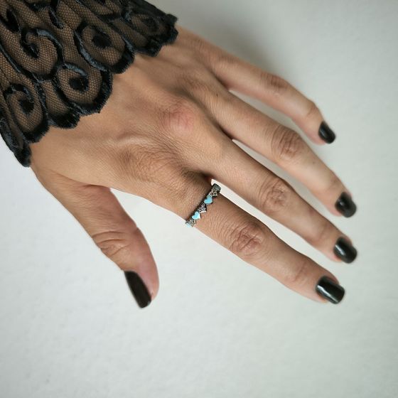 Silver ring with phianites, semallu