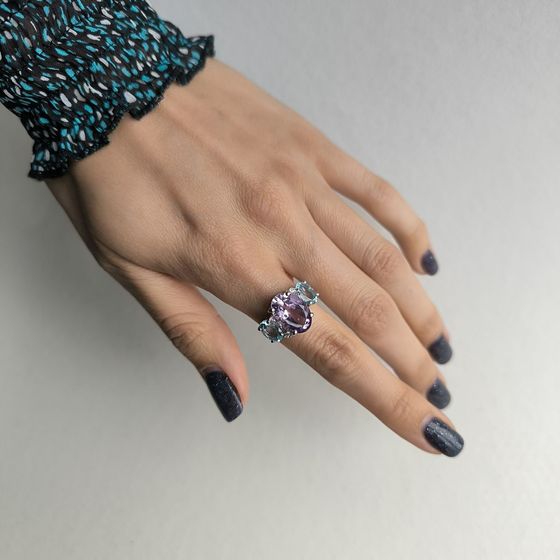 Серебряное кольцо с аметистом, топазом