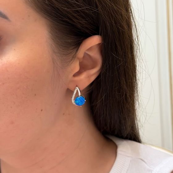 Sterling silver earrings with opal 3.44ct, phianites