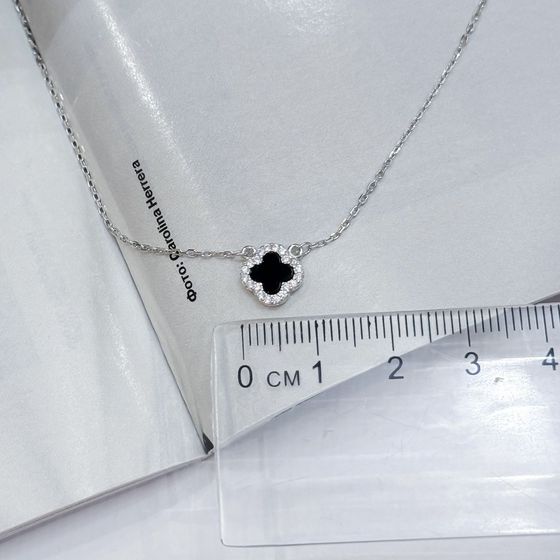 Срібне кольє з оніксом, фіанітами