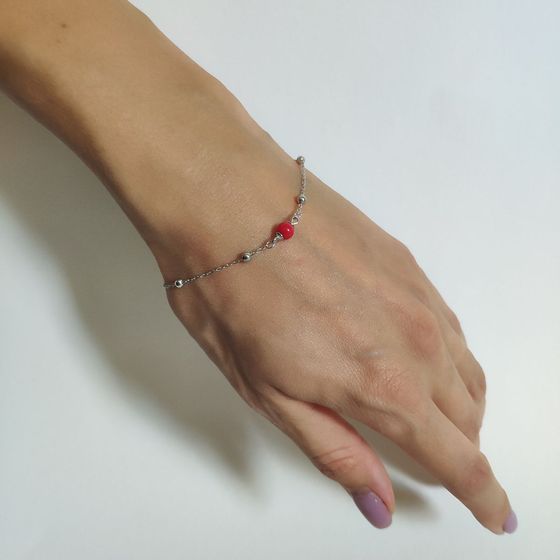 Silver bracelet with coral