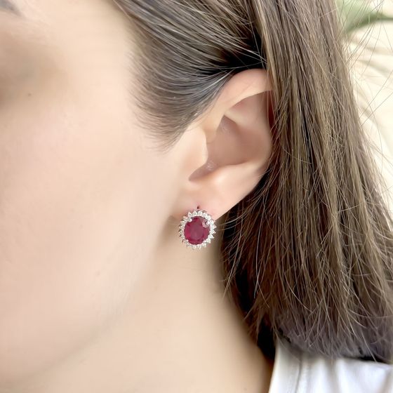 Срібні сережки з рубіном 7,87 карата та фіанітами