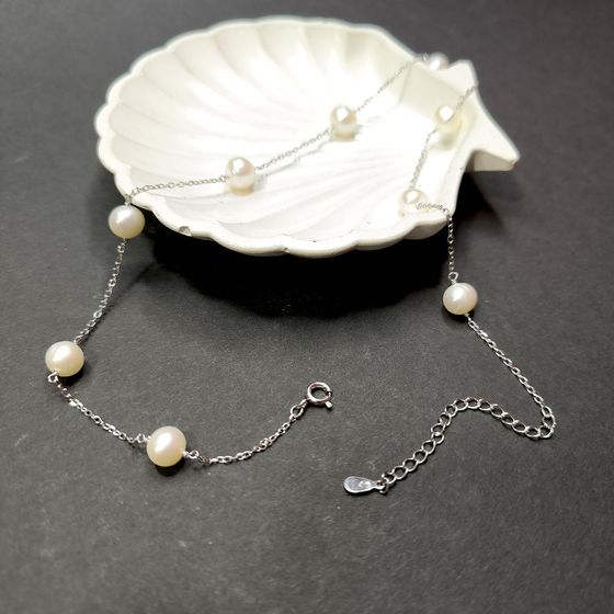 Серебряное колье с жемчугом барочным