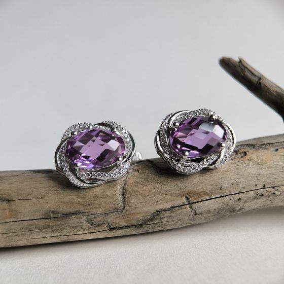 Серебряные серьги с александритом 16.513ct, фианитами