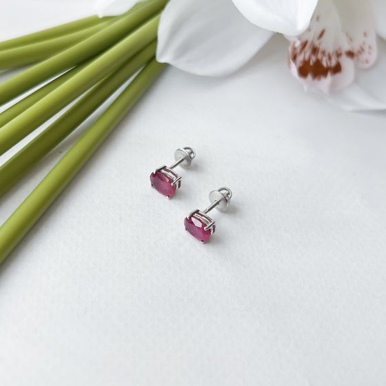 Silver Earrings with a Ruby