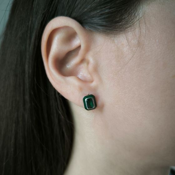 Срібні сережки з фіанітами, емаллю