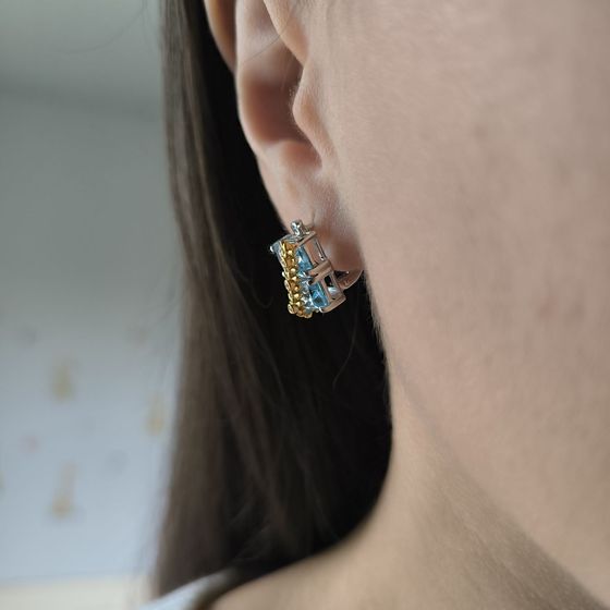 Срібні сережки з топазом, фіанітами