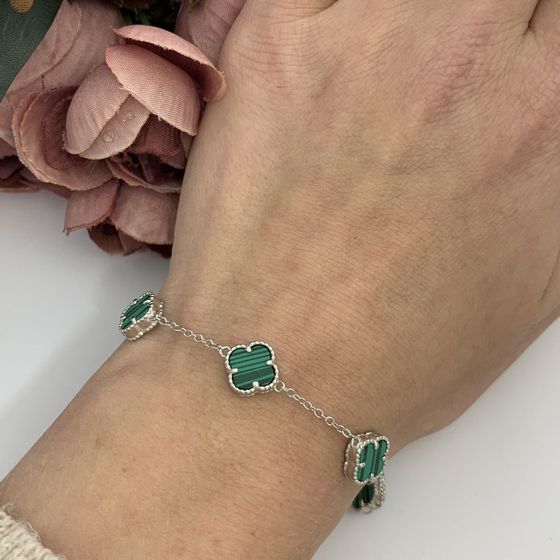 Silver bracelet with malachite