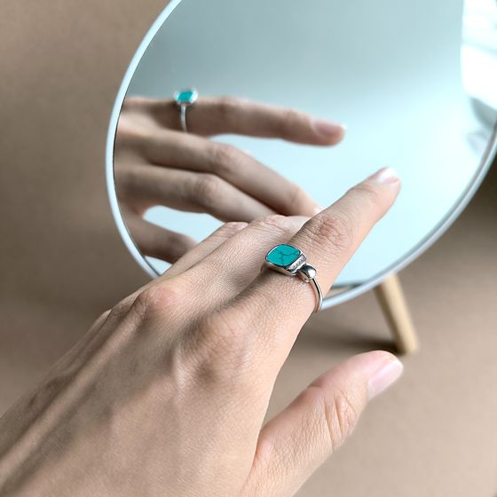 Silver ring with turquoise, fianites