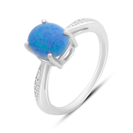 Silver ring with a 0.975-carat opal and cubic zirconia